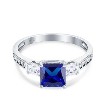 Princess Cut Art Deco Wedding Ring Simulated Blue Sapphire CZ 925 Sterling Silver